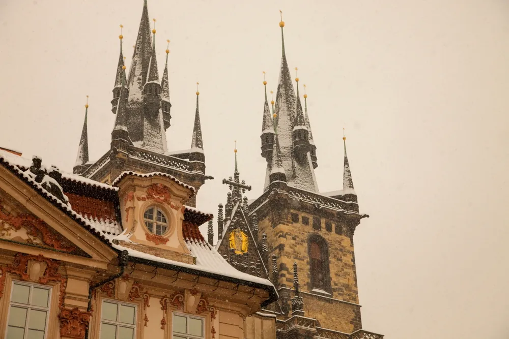 Historical towers in Prague old town square