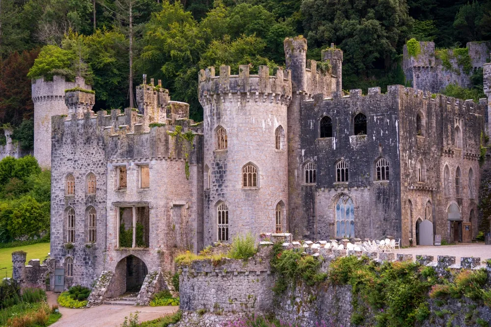 Gwrych Castle a grade I listed building near Abergele in Conwy, Wales, UK. Original building 14th century and rebuilt 1810 to 1825.