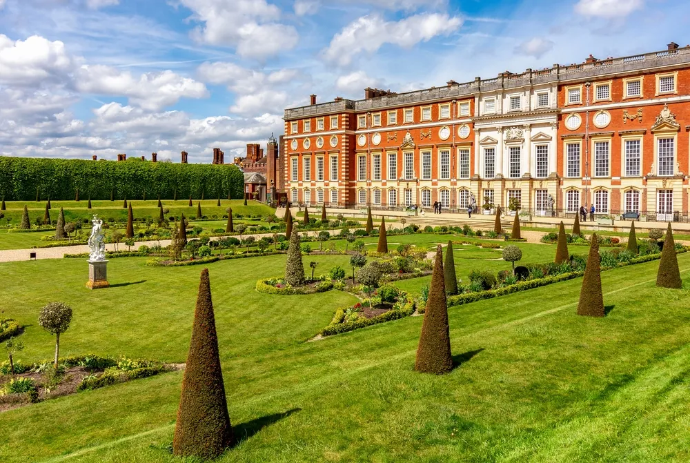 London, UK - 29 April 2025: Hampton Court palace and gardens in spring