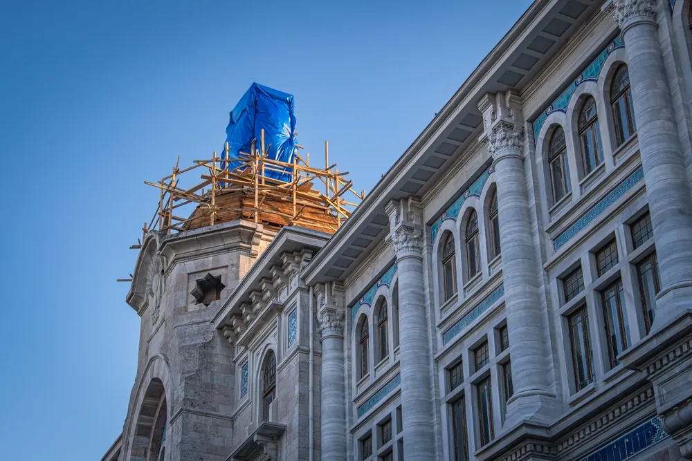 Restoration works carried out in the historical building. PTT building. sirkeci, istanbul, turkey.