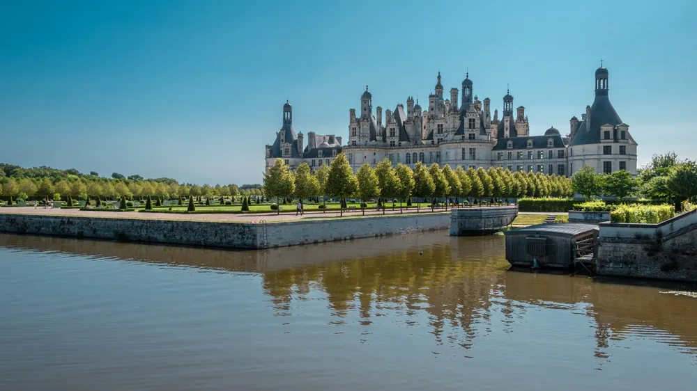 Reflection of Chambord castle -chateau de Chambord, unesco world heritage site, Loire valley , France, wide format