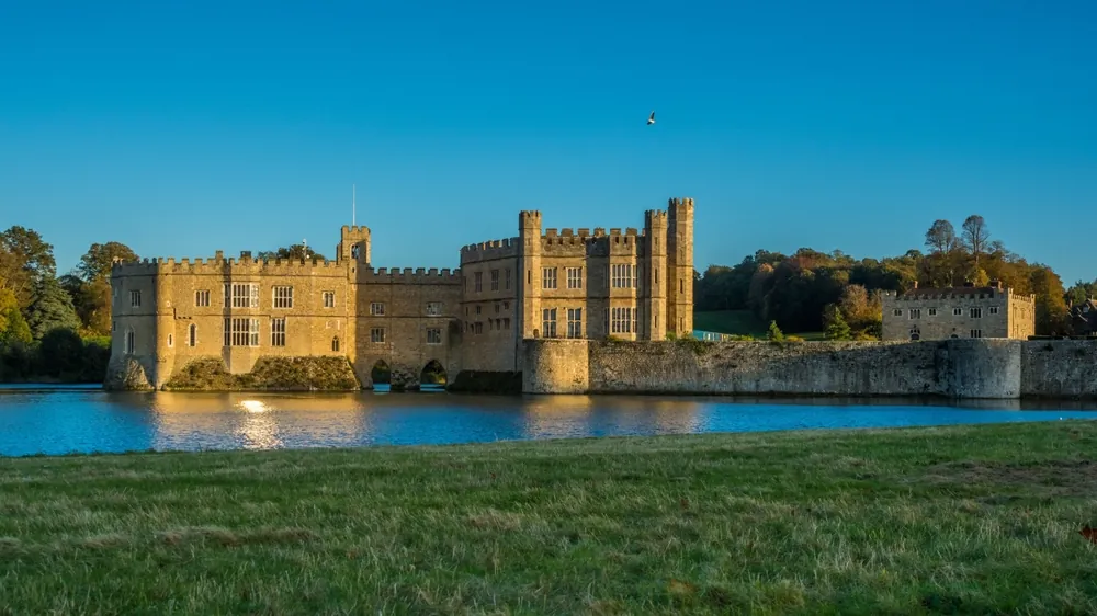 The medieval Leeds castle in Broomfield, England surrounded by water