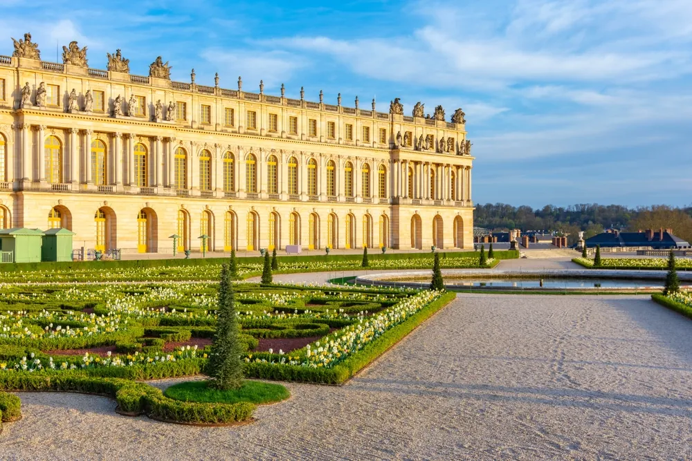 Versailles palace and gardens in spring outside Paris, France