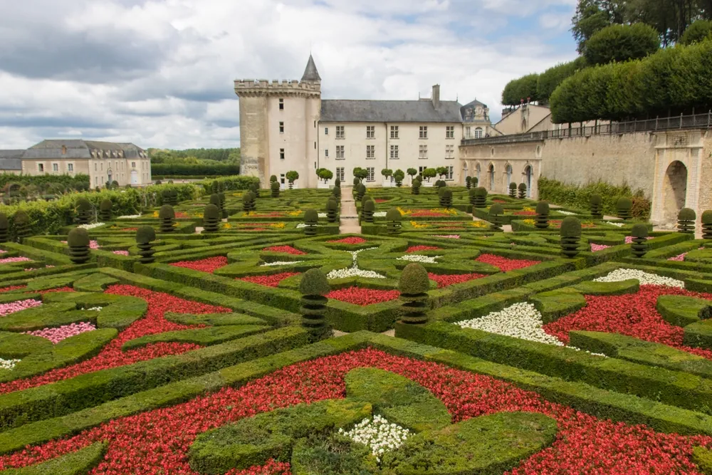 The Château de Villandry is an ensemble intimately interweaving architecture and gardens, located 15 km west of Tours, in the French department of Indre-et-Loire, in the Centre-Val de Loire region.