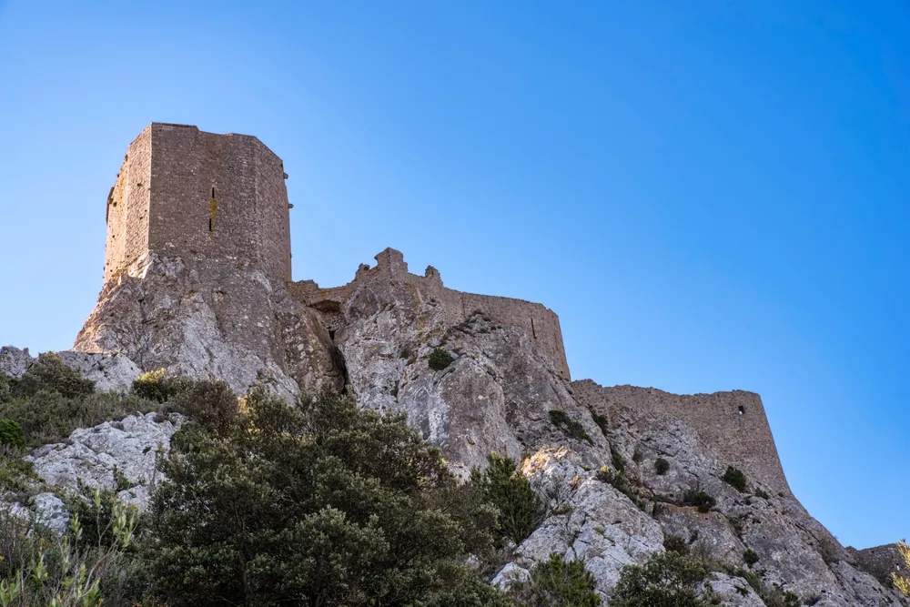 Ruins of the medieval castle of Quéribus, in the Cathar region of southern France