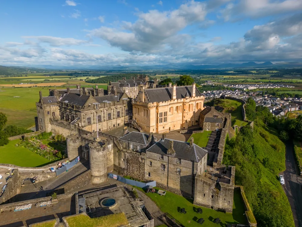 Aerial drone photo of the Stirling Castle in the old town of Stirling, Scotland.
