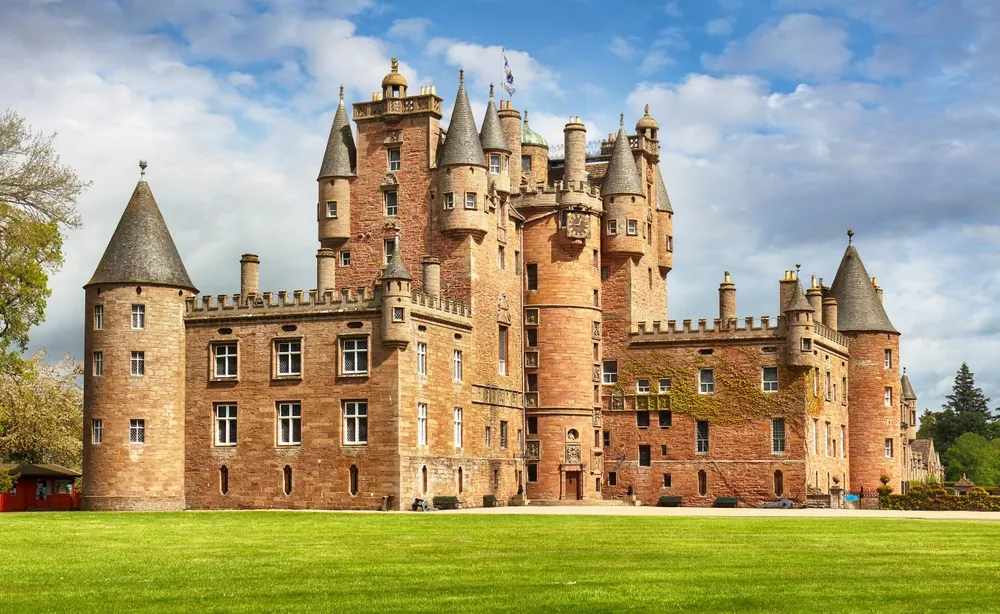 Glamis castle in scotland on a summer day