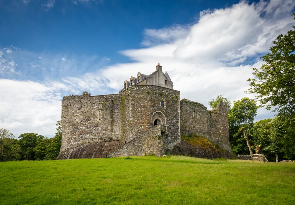 Dunstaffnage Castle in Oban, Scotland, UK during beautiful sunny day with blue sky
