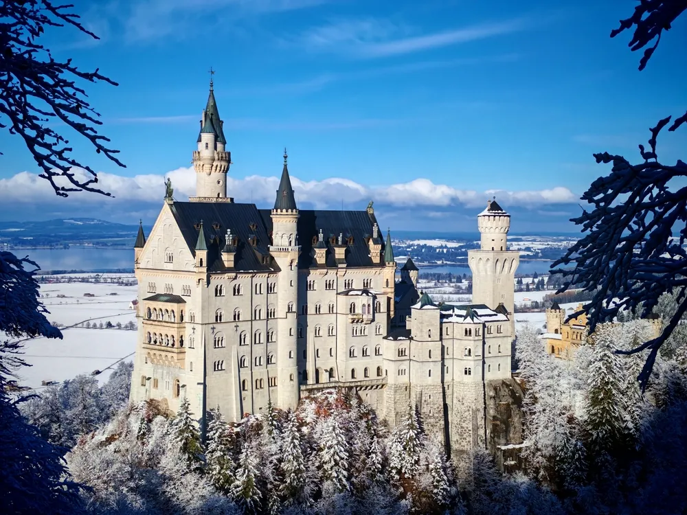neuschwanstein castle in winter with snow covered