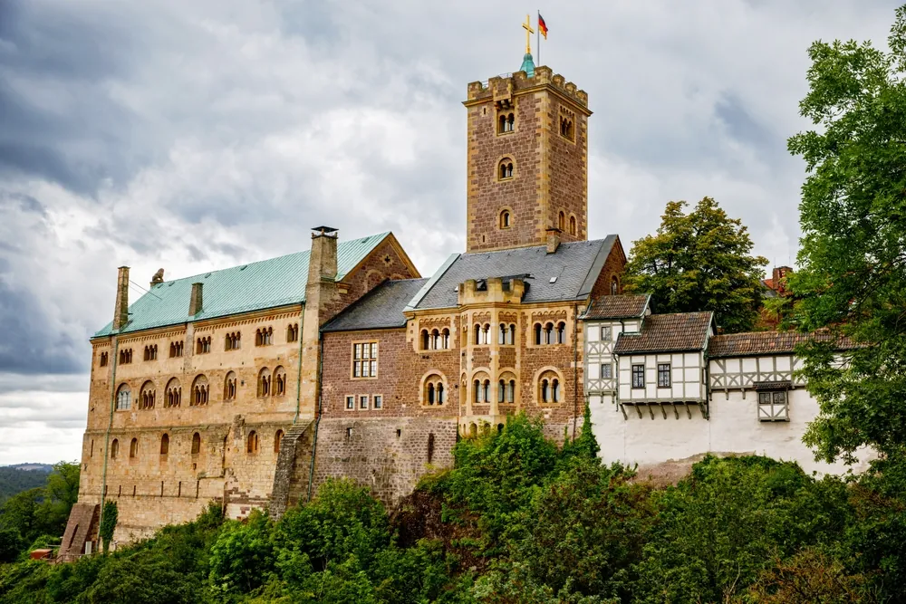 Aerial view of Wartburg Castle. UNESCO world heritage in Thuringia, Germany