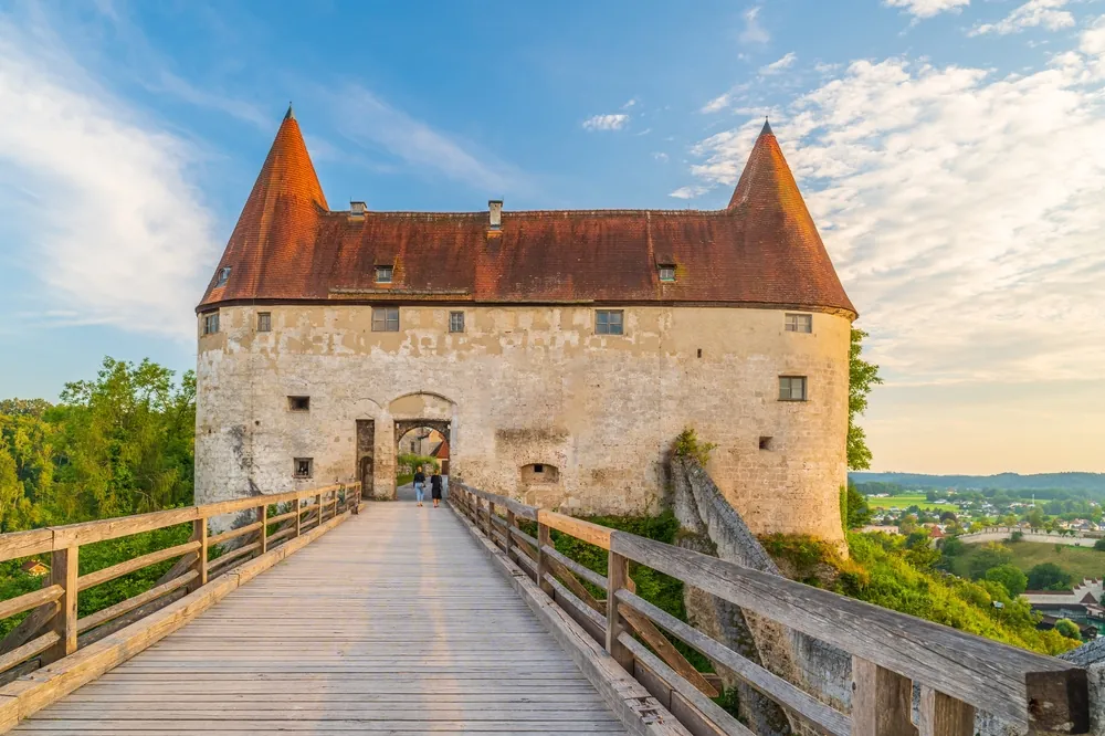 Castle of Burghausen in Bavaria, cityscape of Germany at sunset