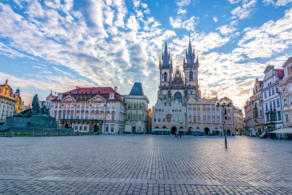 Old Town square (Staromestske Namesti) at sunrise, Prague, Czech Republic