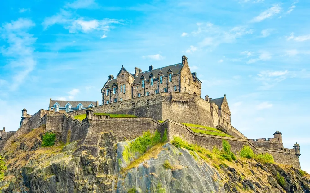 Edinburgh Castle and medieval old town. Beautiful fabulous panoramic view of Scotland travel photo. 