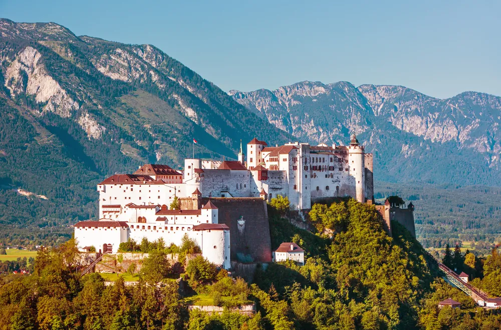 Beautiful view on Salzburg skyline with Festung Hohensalzburg in the summer, Salzburg,Austria