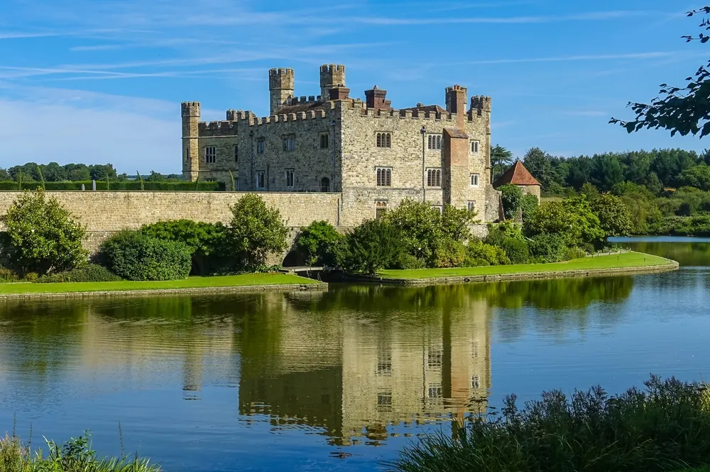 A photo of Leeds Castle in Maidstone England reflecting in water