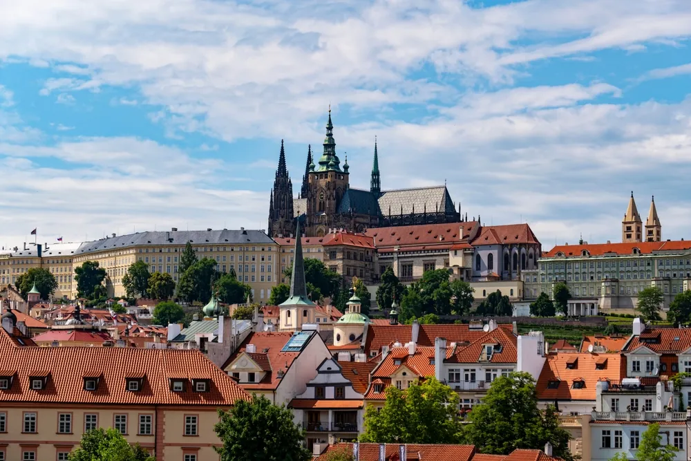 Landscape of Prague city at sunset