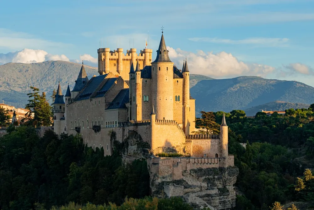 Alcázar of Segovia, a medieval castle built on a rocky crag in Castile and León, Spain