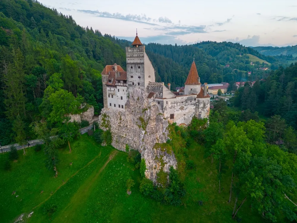 Sunset view of Bran castle in Romania