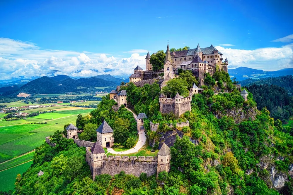 Hochosterwitz Castle is a medieval castle located in Carinthia, Austria, perched on a 172-meter-high dolomite rock.