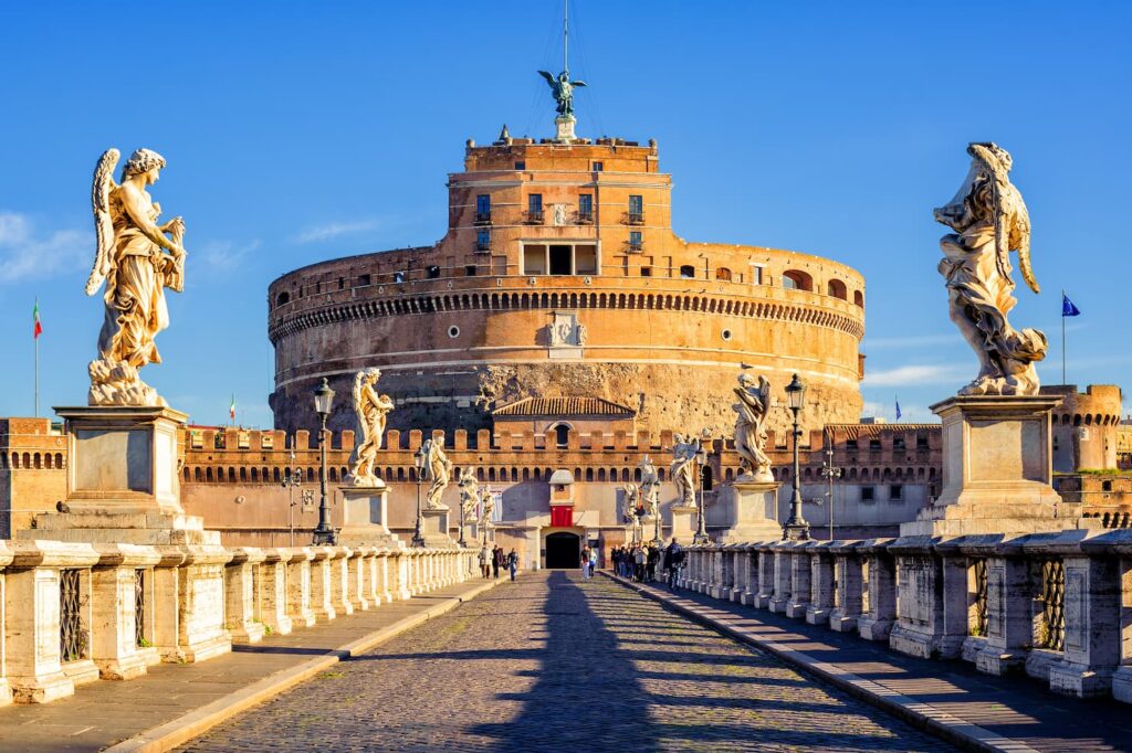Castel Sant'Angelo on the Tiber in Rome, Hadrian's 2nd-century mausoleum turned papal fortress — european castles, castles in europe