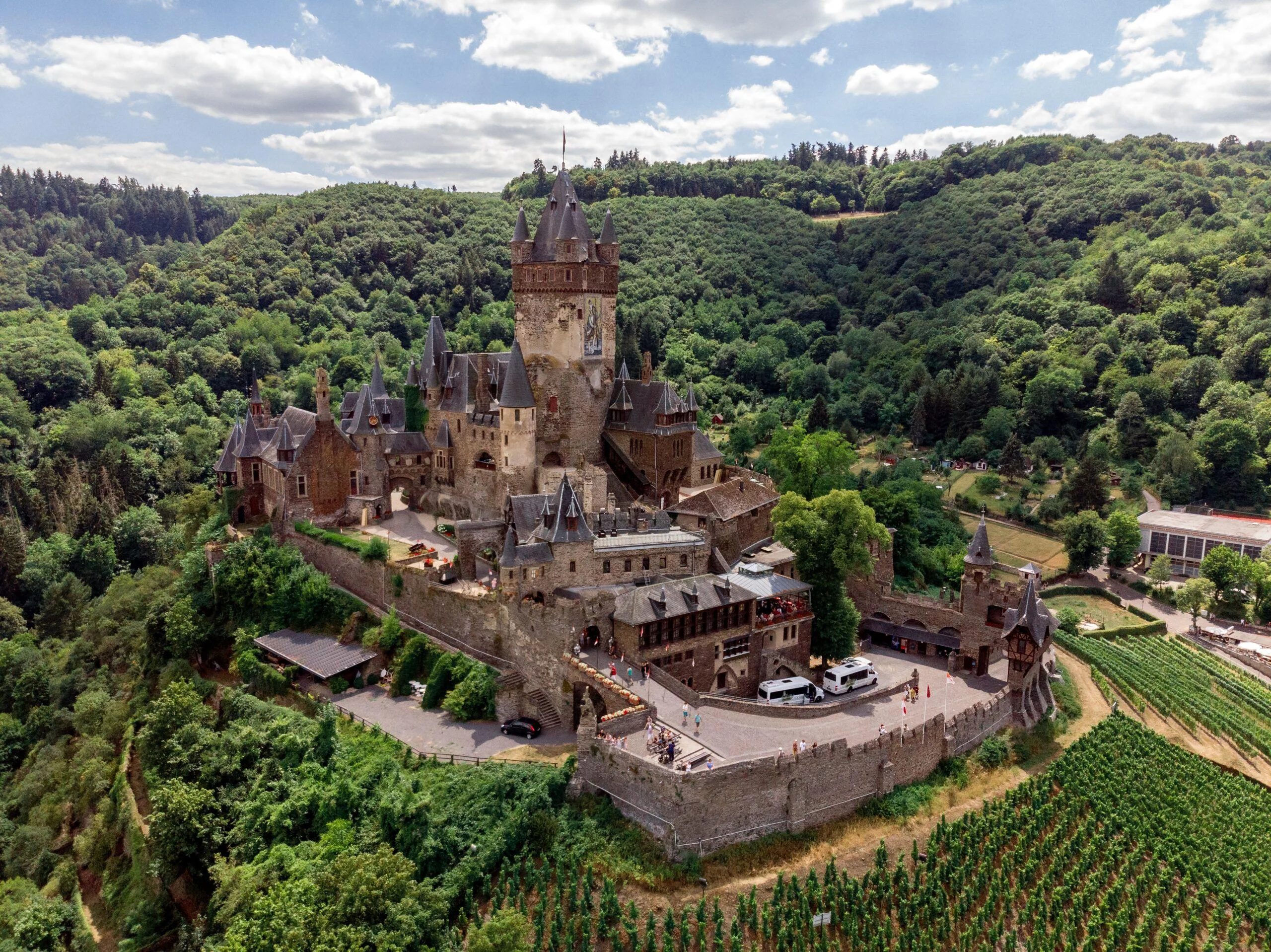 Reichsburg Cochem above the Moselle Valley, founded c.1000 — one of the oldest castles in the world, German hilltop fortress