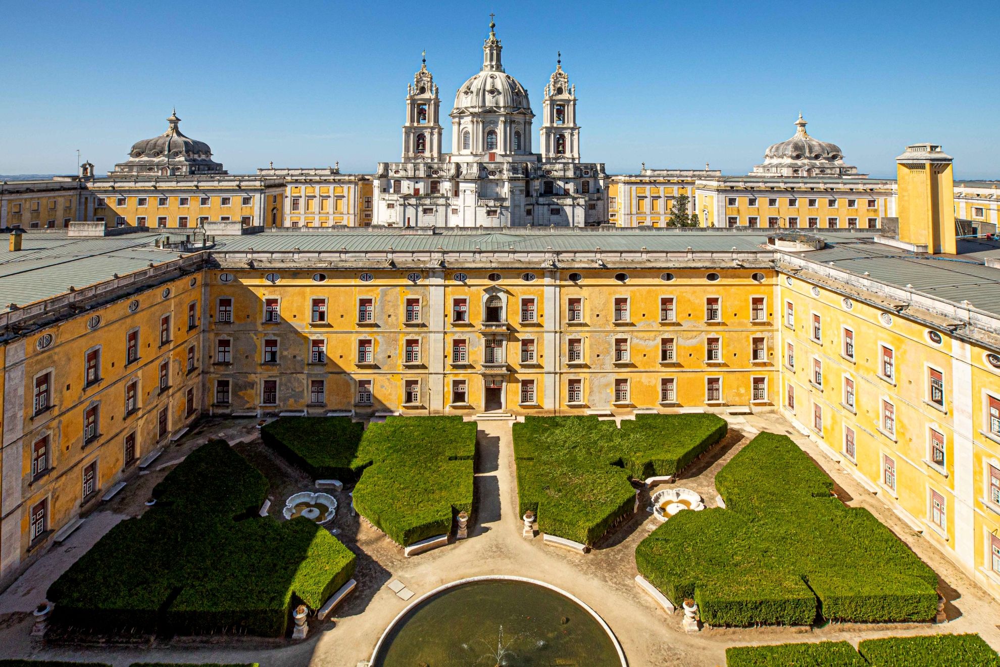 The Palace of Mafra in Portugal, a Portuguese baroque royal palace and Franciscan convent funded by Brazilian gold