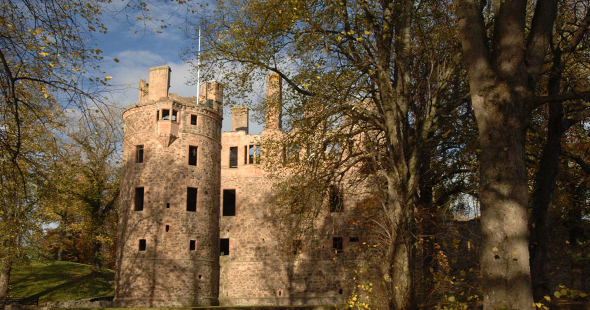 Huntly Castle in Strathbogie, the great Gordon ducal palace with its carved Renaissance frontispiece, castles near Aberdeen