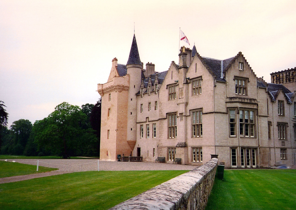 Brodie Castle near Forres, the historic Brodie family Z-plan tower house surrounded by mature gardens, castles near Inverness