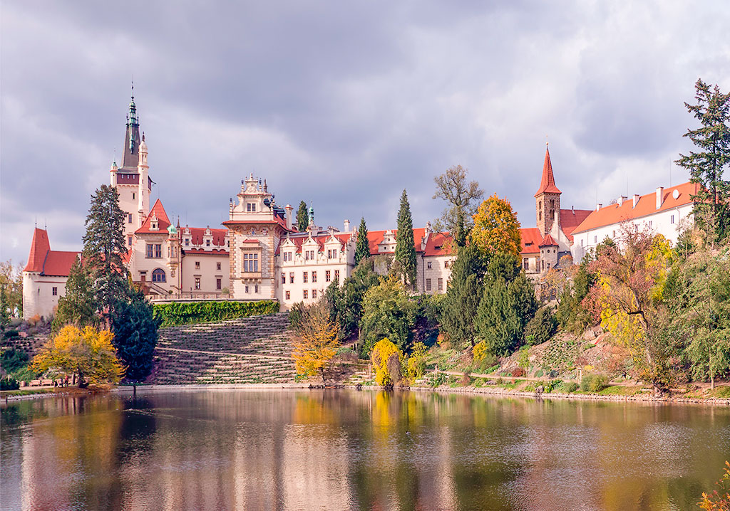 Průhonice Castle in the Bohemian botanical park, the Czech neo-Renaissance chateau and UNESCO-listed landscape garden, castles near Prague