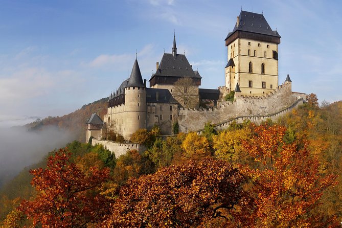 Karlštejn Castle in the Berounka valley, the Gothic mountain fortress built by Charles IV to safeguard the Imperial Crown Jewels, castles near Prague