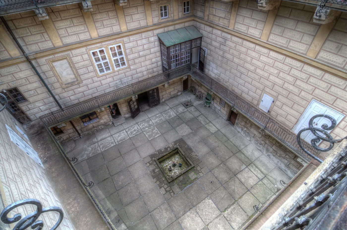 The inner courtyard of Houska Castle, whose defences face inward rather than out