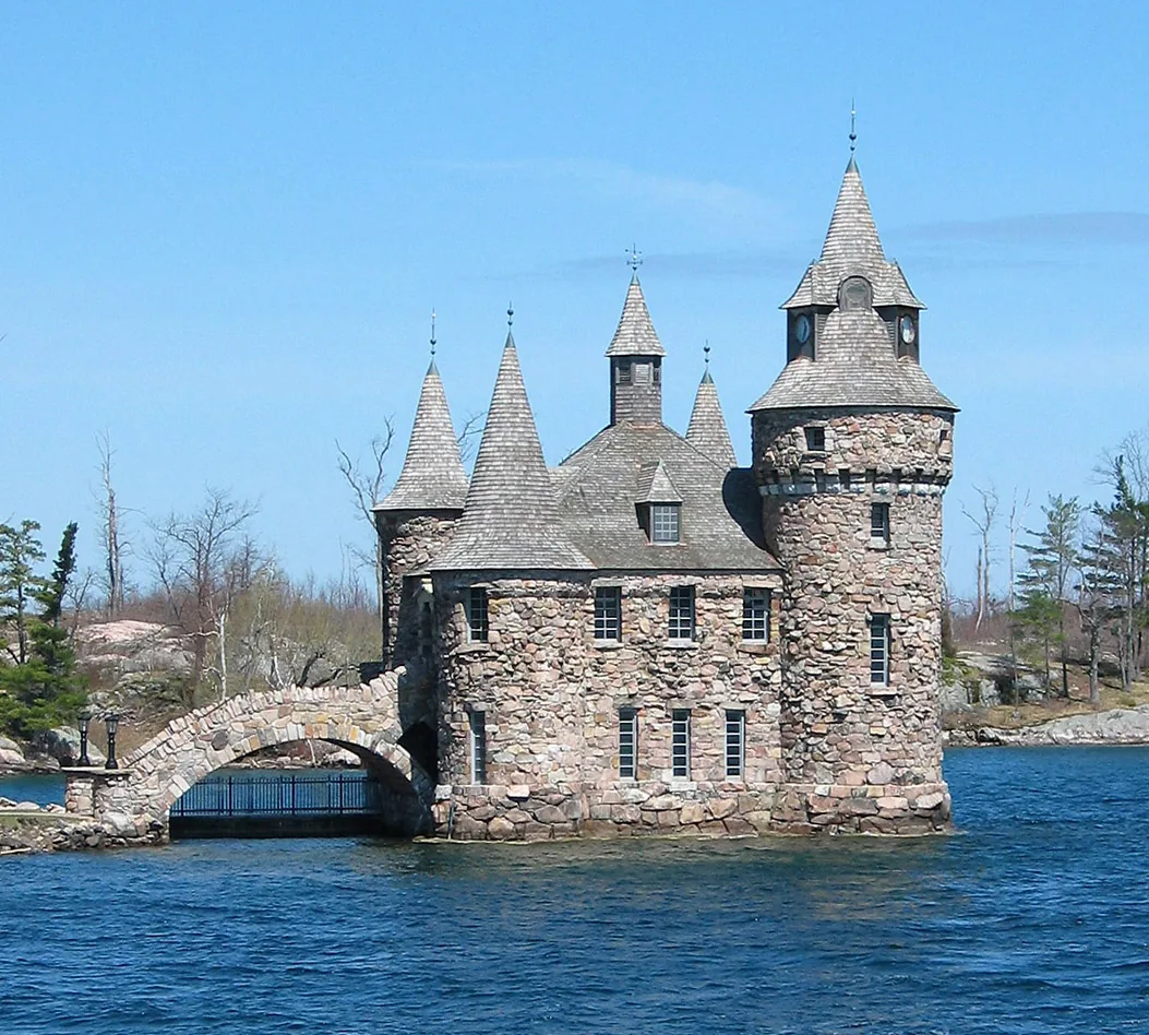 The Power House at Boldt Castle, the stone tower standing in the St. Lawrence River, Thousand Islands, New York
