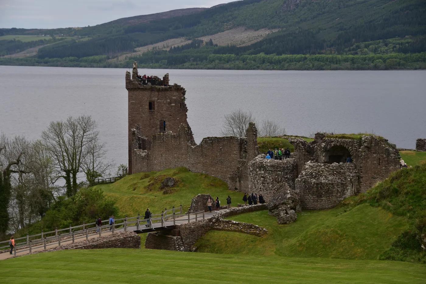 Urquhart Castle in ruins on the shore of Loch Ness, one of the most visited castles in Scotland